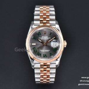 DateJust 36mm 126231 RG/SS VSF graues Wimbledon-Zifferblatt grüne Indizes Jubilee-Armband VS3235