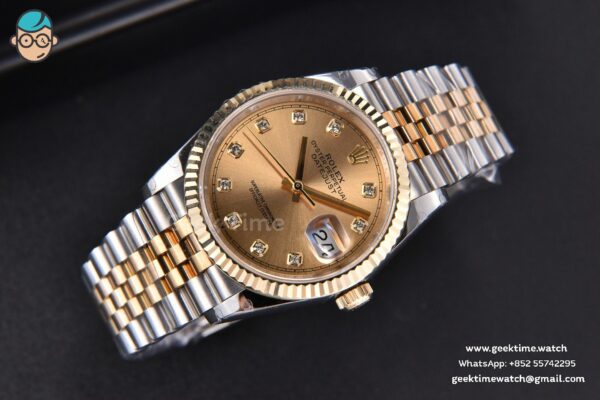 DateJust 36MM 904L YG/SS GMF Fluted Bezel YG Dial Diamond Marker Jubilee Bracelet VR3235 - Image 4