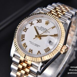 DateJust 36MM 904L YG/SS GMF Fluted Bezel White Dial Roma Marker Jubilee Bracelet VR3235