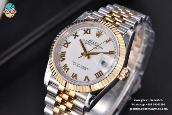 DateJust 36MM 904L YG/SS GMF Fluted Bezel White Dial Roma Marker Jubilee Bracelet VR3235