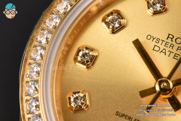 DateJust 28MM Ladies WF YG Diamond Gold Dial Diamond Marker Jubilee Bracelet A2236 - Image 6