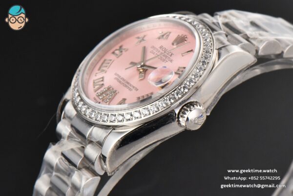 DateJust 31MM Ladies 904L WF Diamond Pink Dial Roma Marker Oyster Bracelet A2671 - Image 10
