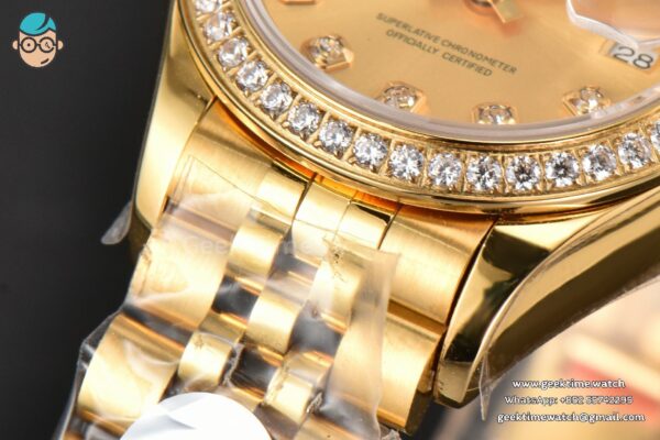 DateJust 28MM Ladies WF YG Diamond Gold Dial Diamond Marker Jubilee Bracelet A2236 - Image 10