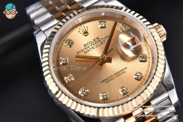 DateJust 36MM 904L YG/SS GMF Fluted Bezel YG Dial Diamond Marker Jubilee Bracelet VR3235 - Image 10