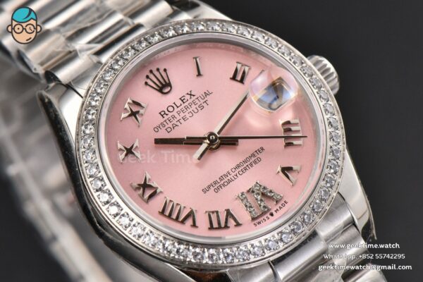 DateJust 31MM Ladies 904L WF Diamond Pink Dial Roma Marker Oyster Bracelet A2671 - Image 11