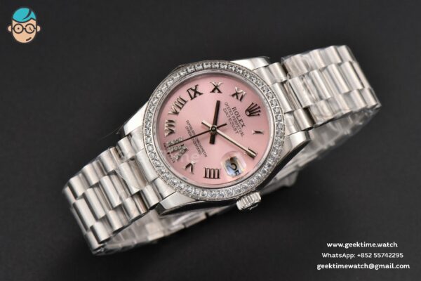 DateJust 31MM Ladies 904L WF Diamond Pink Dial Roma Marker Oyster Bracelet A2671 - Image 14
