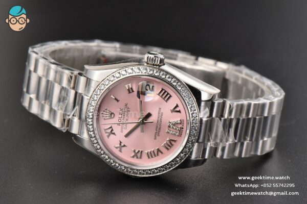 DateJust 31MM Ladies 904L WF Diamond Pink Dial Roma Marker Oyster Bracelet A2671 - Image 15
