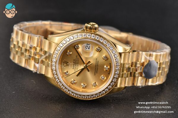 DateJust 28MM Ladies WF YG Diamond Gold Dial Diamond Marker Jubilee Bracelet A2236 - Image 15