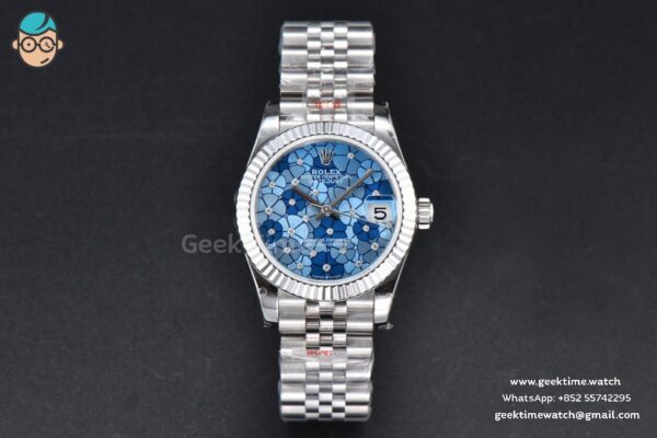 DateJust 31MM 904L GMF Fluted Bezel Blue Flowers Dial Jubilee Bracelet A2824 - Image 2