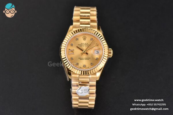 DateJust 28MM Ladies WF YG Gold Dial Diamond Marker Jubilee Bracelet A2236 - Image 2