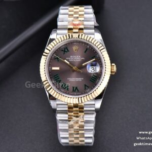 DateJust 41mm YG/SS GMF Wimbledon Gray Dial Green Roma Marker Fluted Bezel Jubilee Bracelet VR3235