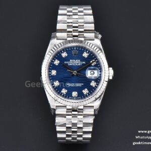 DateJust 36mm 904L VSF blaues gemustertes Zifferblatt Diamant-Indizes Jubilee VS3235