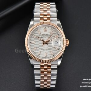 DateJust 36mm RG/SS BPF Fluted Bezel Silver Motif Dial Jubilee Bracelet A2824