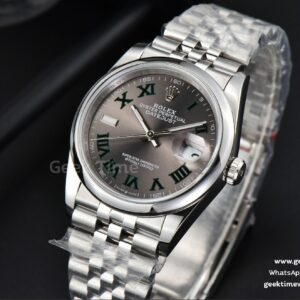 DateJust 36mm BPF Smooth Bezel Wimbledon Gray Dial Green Roma Marker Jubilee Bracelet A2824
