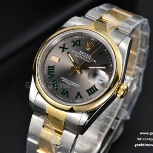 DateJust 36MM YG/SS BPF Smooth Wimbledom Gray Dial Green Roma Marker Oyster Bracelet 2824
