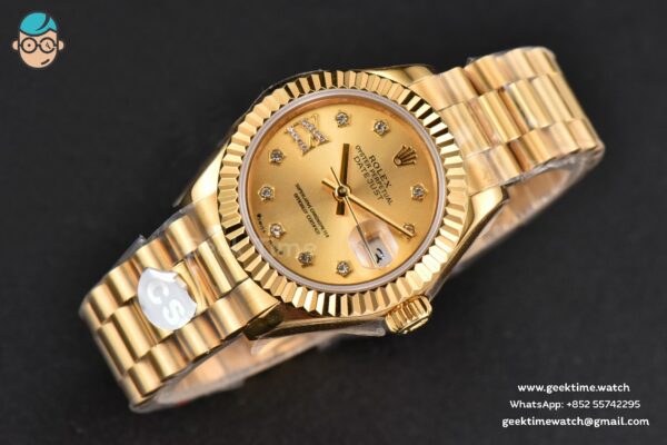 DateJust 28MM Ladies WF YG Gold Dial Diamond Marker Jubilee Bracelet A2236 - Image 4