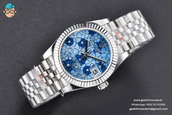 DateJust 31MM 904L GMF Fluted Bezel Blue Flowers Dial Jubilee Bracelet A2824 - Image 4