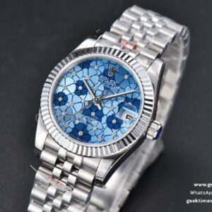 DateJust 31MM 904L GMF Fluted Bezel Blue Flowers Dial Jubilee Bracelet A2824