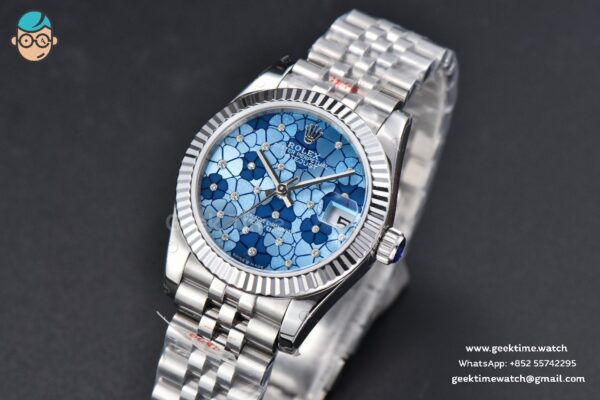 DateJust 31MM 904L GMF Fluted Bezel Blue Flowers Dial Jubilee Bracelet A2824