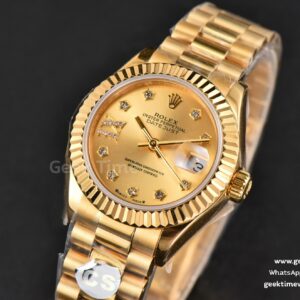 DateJust 28MM Ladies WF YG Gold Dial Diamond Marker Jubilee Bracelet A2236