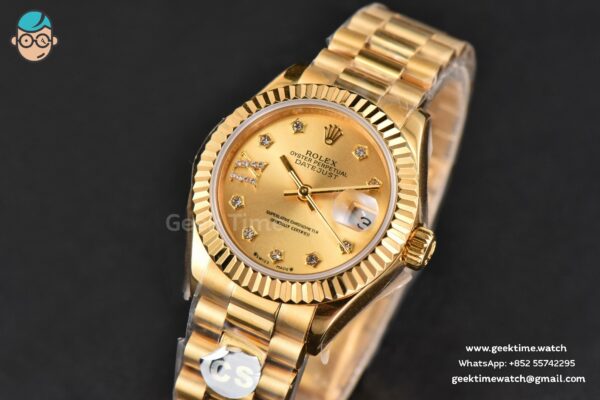 DateJust 28MM Ladies WF YG Gold Dial Diamond Marker Jubilee Bracelet A2236