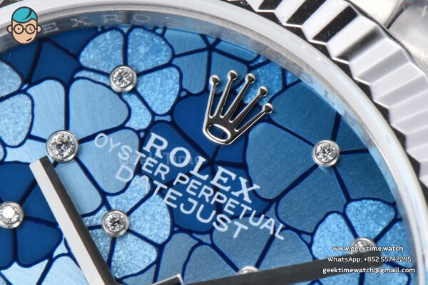 DateJust 31MM 904L GMF Fluted Bezel Blue Flowers Dial Jubilee Bracelet A2824 - Image 5