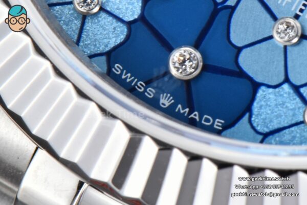 DateJust 31MM 904L GMF Fluted Bezel Blue Flowers Dial Jubilee Bracelet A2824 - Image 8