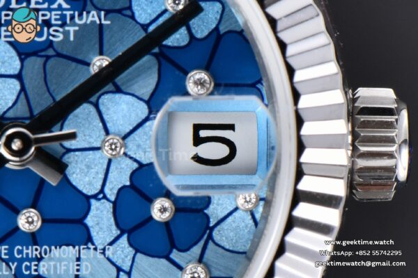DateJust 31MM 904L GMF Fluted Bezel Blue Flowers Dial Jubilee Bracelet A2824 - Image 9