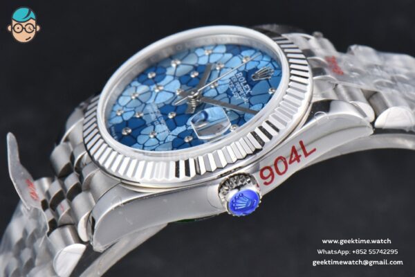 DateJust 31MM 904L GMF Fluted Bezel Blue Flowers Dial Jubilee Bracelet A2824 - Image 11