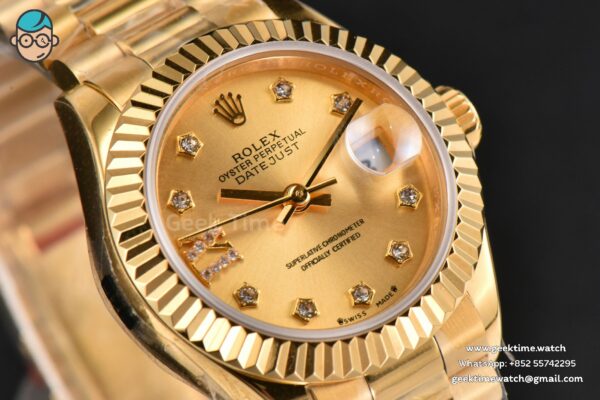 DateJust 28MM Ladies WF YG Gold Dial Diamond Marker Jubilee Bracelet A2236 - Image 12