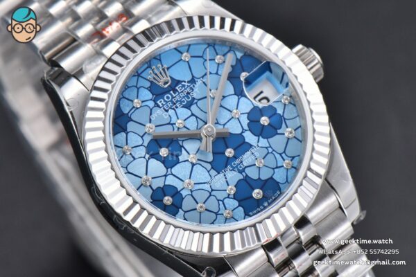 DateJust 31MM 904L GMF Fluted Bezel Blue Flowers Dial Jubilee Bracelet A2824 - Image 12
