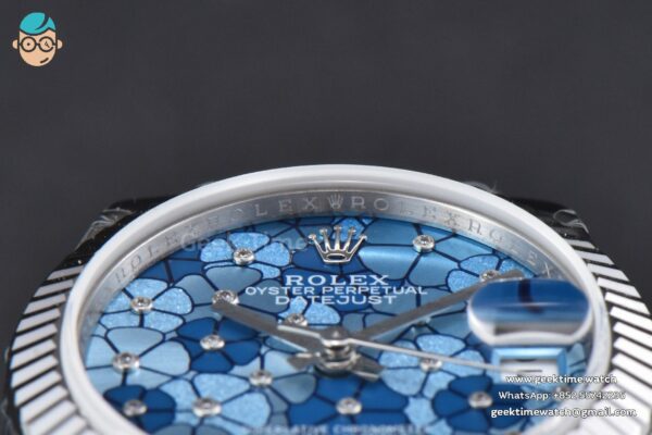 DateJust 31MM 904L GMF Fluted Bezel Blue Flowers Dial Jubilee Bracelet A2824 - Image 13
