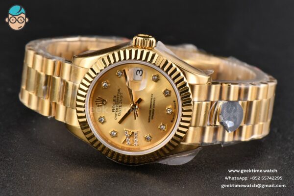 DateJust 28MM Ladies WF YG Gold Dial Diamond Marker Jubilee Bracelet A2236 - Image 15