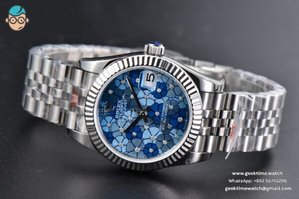 DateJust 31MM 904L GMF Fluted Bezel Blue Flowers Dial Jubilee Bracelet A2824 - Image 15