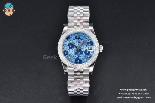 DateJust 31MM 904L GMF Diamond Bezel Blue Flowers Dial Jubilee Bracelet A2824 - Image 2