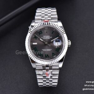 DateJust 41mm SS GMF Wimbledon Gray Dial Green Marker Fluted Bezel Jubilee Bracelet VR3235