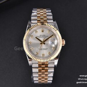 DateJust 36mm 904L YG/SS GMF geriffelte Lünette silberfarbenes Zifferblatt Diamant-Indizes Jubilee-Armband VR3235