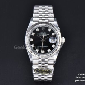 DateJust 36mm 126234 Clean CF schwarzes Zifferblatt Diamant-Indizes Jubilee-Armband VR3235