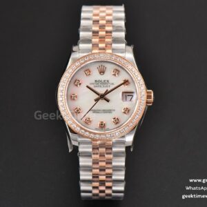 DateJust 31mm Ladies 904L RG/SS WF esfera de nácar con diamantes brazalete Jubilee A2671