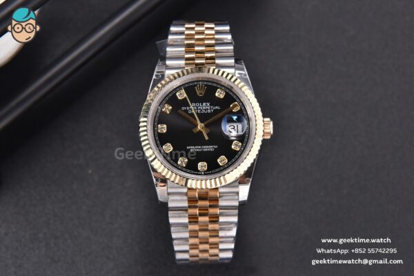DateJust 36MM 904L YG/SS GMF Fluted Bezel Black Dial Diamond Marker Jubilee Bracelet VR3235 - Image 2