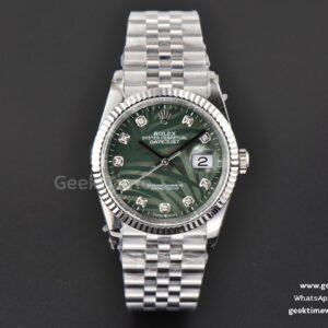 DateJust 36mm BPF geriffelte Lünette grünes Palm-Zifferblatt Diamant-Indizes Jubilee-Armband 2824