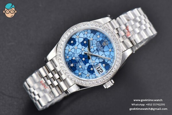 DateJust 31MM 904L GMF Diamond Bezel Blue Flowers Dial Jubilee Bracelet A2824 - Image 4
