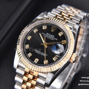 DateJust 36MM 904L YG/SS GMF Fluted Bezel Black Dial Diamond Marker Jubilee Bracelet VR3235