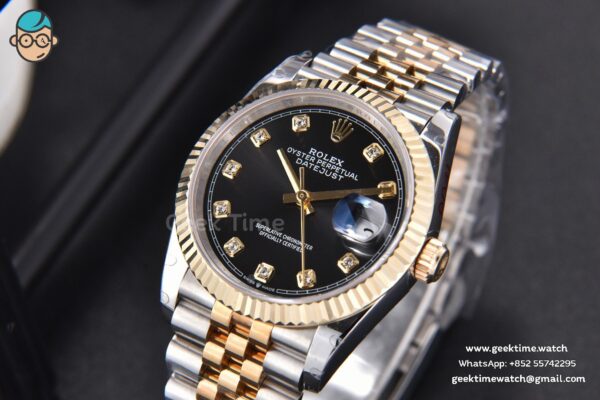 DateJust 36MM 904L YG/SS GMF Fluted Bezel Black Dial Diamond Marker Jubilee Bracelet VR3235