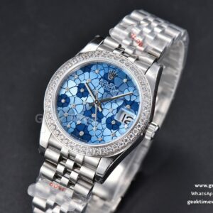 DateJust 31MM 904L GMF Diamond Bezel Blue Flowers Dial Jubilee Bracelet A2824