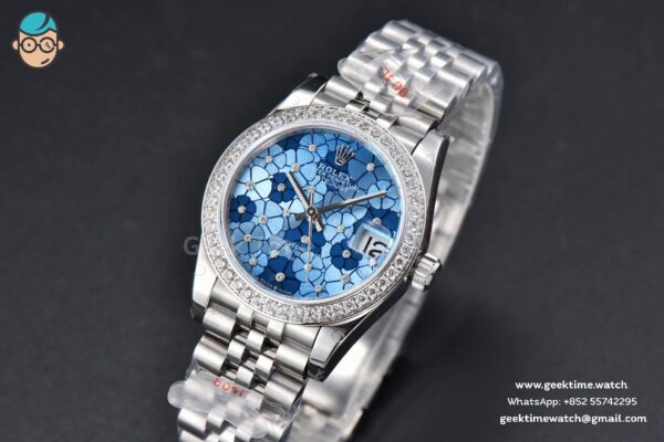 DateJust 31MM 904L GMF Diamond Bezel Blue Flowers Dial Jubilee Bracelet A2824