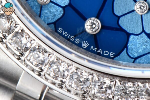 DateJust 31MM 904L GMF Diamond Bezel Blue Flowers Dial Jubilee Bracelet A2824 - Image 8