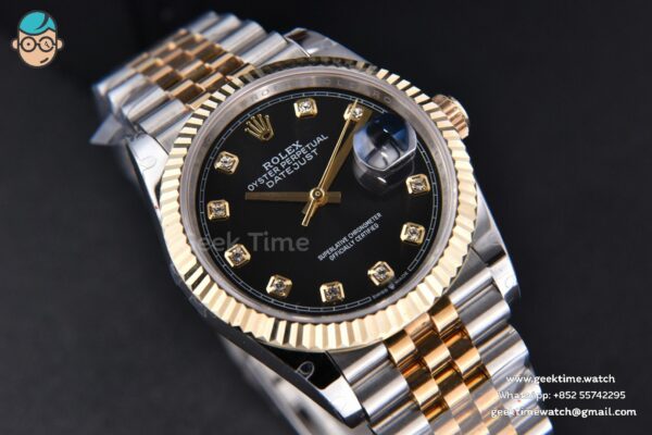 DateJust 36MM 904L YG/SS GMF Fluted Bezel Black Dial Diamond Marker Jubilee Bracelet VR3235 - Image 10