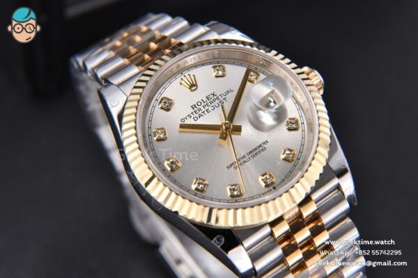 DateJust 36MM 904L YG/SS GMF Fluted Bezel Silver Dial Diamond Marker Jubilee Bracelet VR3235 - Image 10