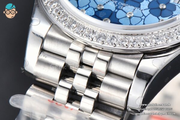 DateJust 31MM 904L GMF Diamond Bezel Blue Flowers Dial Jubilee Bracelet A2824 - Image 10